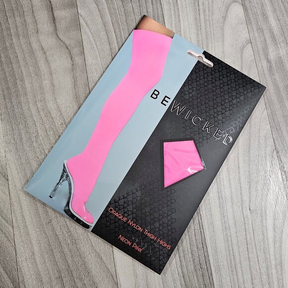 Be Wicked Colorful Opaque Nylon Thigh Highs Stockings, Neon Pink, One Size - Picture 1 of 3